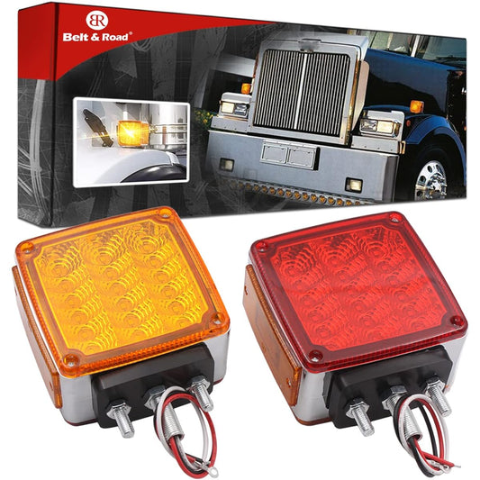 2 Track Winker Lights -Trailer pedestal light amber/red 39 square LED fender stud double face light PeterBilt Freightliner Kenworth Mack Western Star (39 LED Double Face Light)