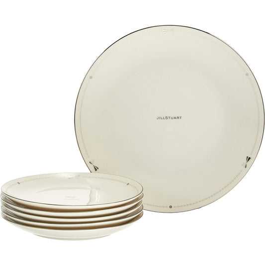 NARUMI Plate Set JILL STUART White Ribbon Pattern Cute Stylish For 5 People 6 Pieces Made in Japan Gift Box Included 41635-33358