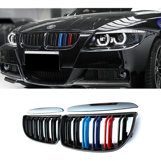 SNA E90 Grill M Color 2004-2008 BMW 3 Series E90 E91 M3 compatible (Double Slat M Color Kidney Grill 4 pieces)