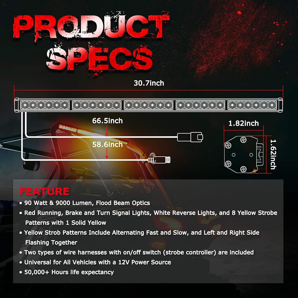 Offroadtown LED Chase Light Bar 30 inch OF Road Rear LED Chase Streburite Bar Winker River Birth Brake Light UTV RZR Polaris YAMAHA 4X4 Denu Buggy CAN-AM