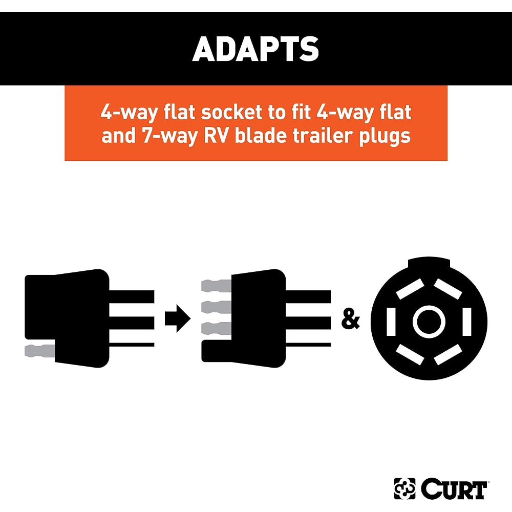 Curt 57672 Dual output 4 -way flat vehicle 7 -way RV blade Trailer wiring adapter black