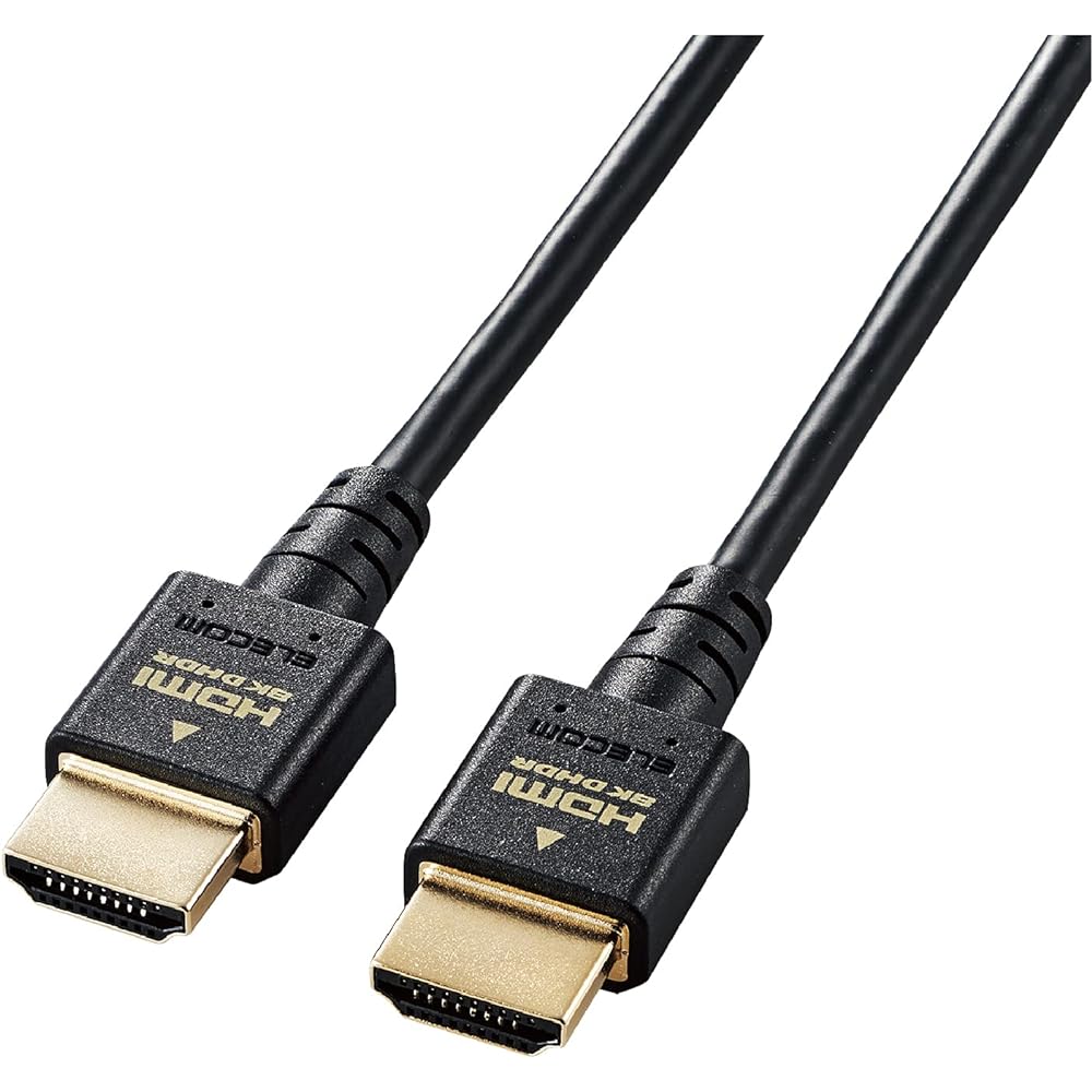 ELECOM HDMI 2.1 Cable Slim Ultra High Speed 2m [Ultra High Speed HDMI Cable Certified Product] 8K (60Hz) 4K (120Hz) 48Gbps Ultra High Speed [PS5 / PS4 Nintendo Switch Compatible] 7680 x 4320 eARC VRR Black CAC-HD21ES20BK