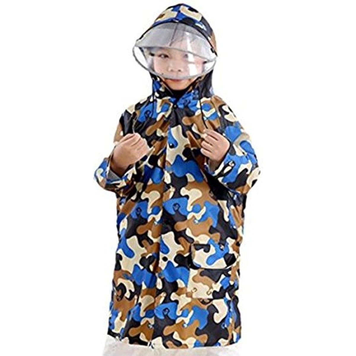 [GRACEZING] Raincoat, Poncho, Coat, Rain Wear, Rain Gear, Camouflage Pattern, Oxford Cloth, PVC Adhesive, For Children, Boys, Girls, Full Body Cover Set, Bag, Bag Position, Water Repellent, Rainy Season, Commuting to School, Walking, Fishing, Bicycle, Mo