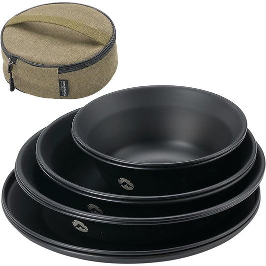 CAMPING MOON Tableware Camping Plate Stainless Steel Tableware Set with Canvas Case Black Gear BKS395