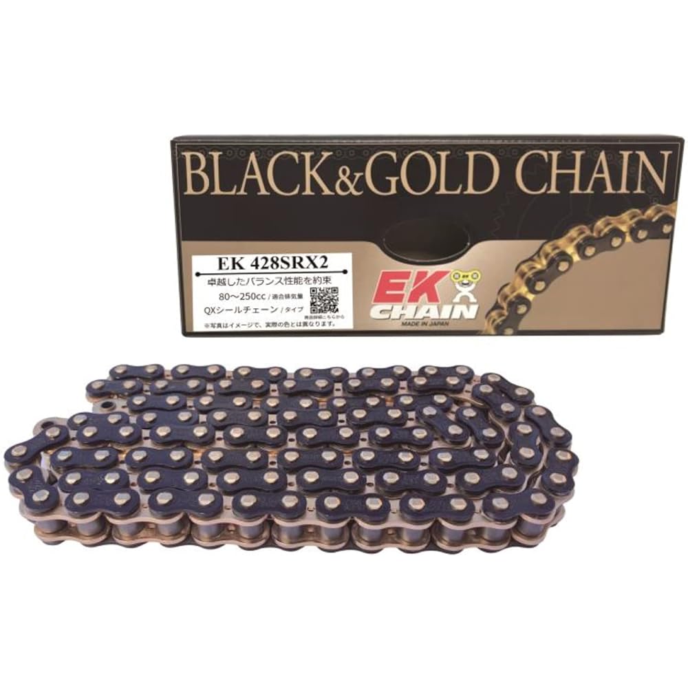 EK Motorcycle Chain 428SR-X2 Black/Gold 98L MLJ (Caulking Joint) QX Ring Seal Chain