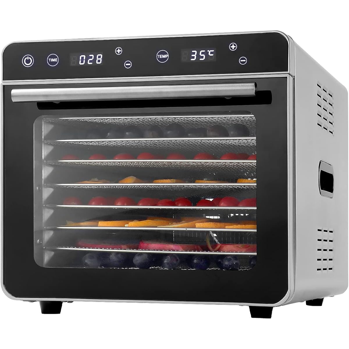 BreeRainz Food Dryer, 110V, Food Dehydrator, 8 Tiers, Large Capacity, 35℃~85℃ Temperature Adjustment, 1-24 Hour Timer Included, Stainless Steel, Healthy, Easy to Use, Recipe & Japanese Instruction Manual Included, Vegetables/Fruits/Jerky, Home Use, Comme