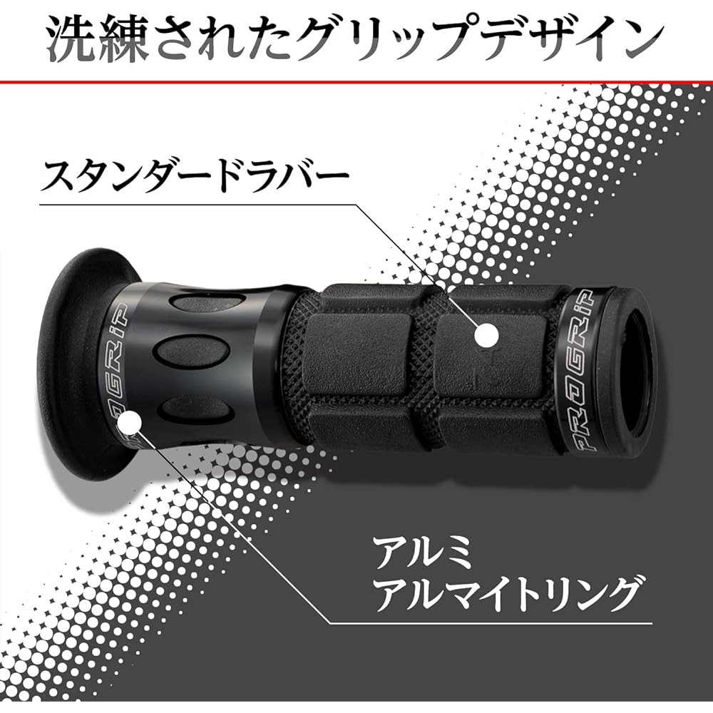 Daytona PROGRIP Motorcycle Grip Handle Diameter φ22.2 (Moped) 115mm Standard Rubber End Penetration 744 Type Aluminum Ring Black 98104