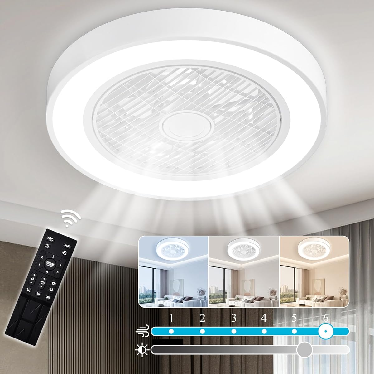 LED ceiling fan light with curator, 8 tatami mats, color/dimming/air volume adjustment, DC motor ceiling fan, up to 4000LM, fan forward/reverse rotation, timer function, power saving, energy saving, bedroom, Japanese room, ceiling lighting, air circulati