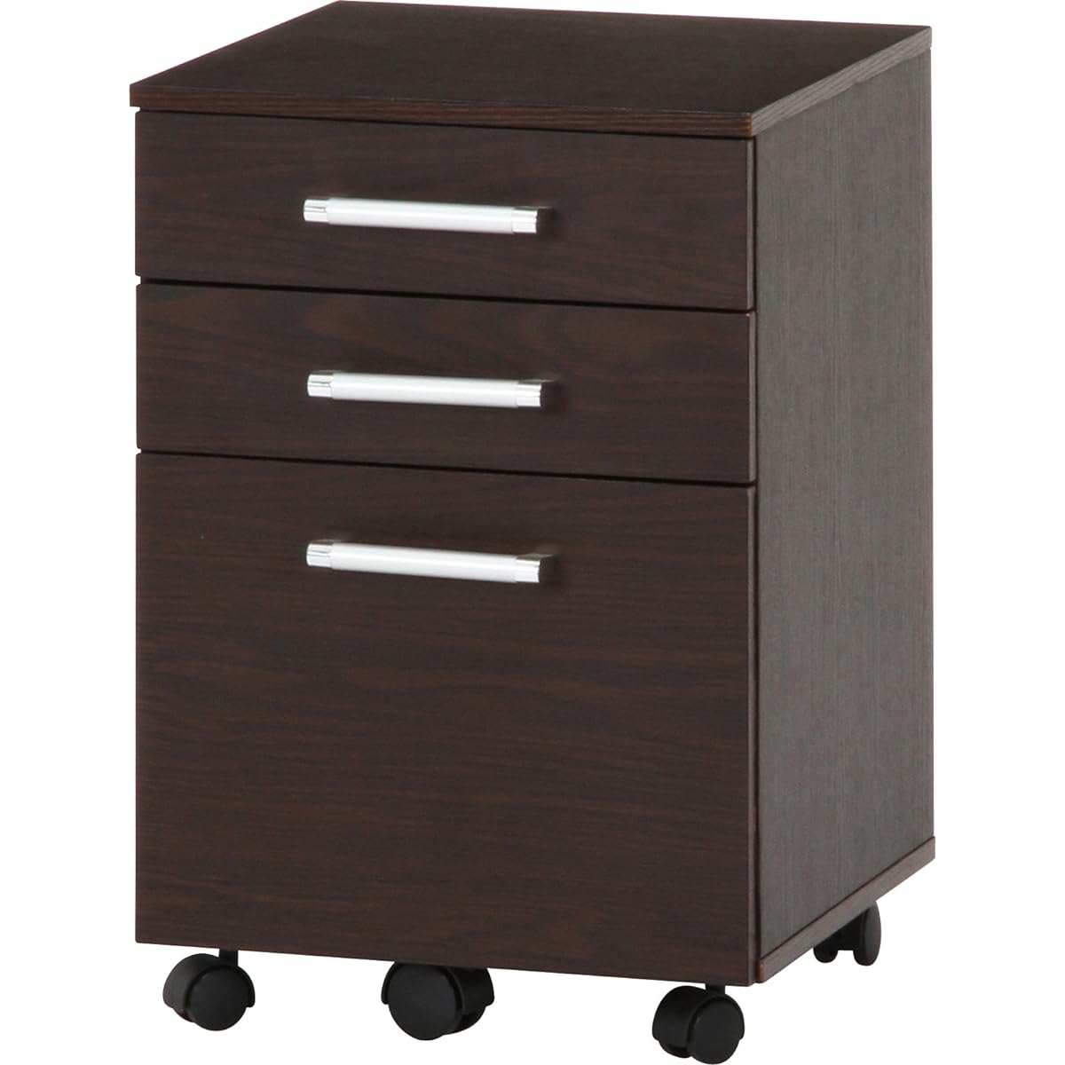 Fuji Boeki Side Chest in Cabinet 3 Tiers Width 40 x Depth 40 x Height 60 cm Dark Brown Wood Grain with Casters Plain 13525