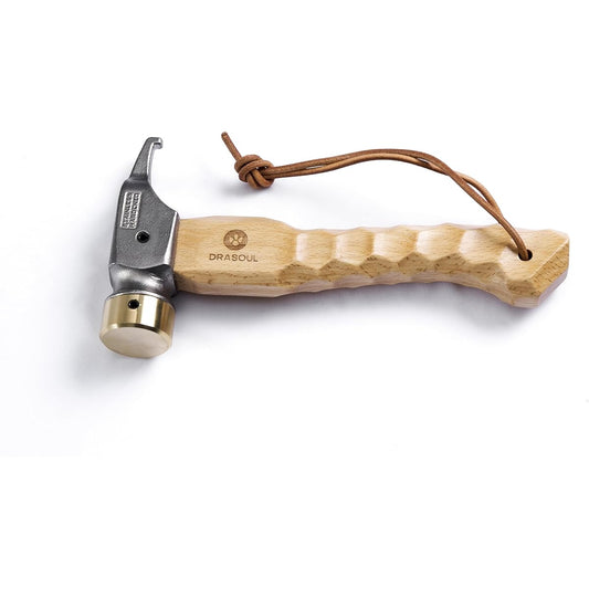 DRASOUL Peg Hammer with Storage Case Safety Wooden Handle with Belt Anti-Slip Small Compact Tent Accessory (Stainless Steel)