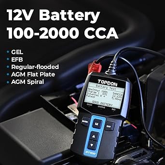 TOPDON Automotive Battery Tester 12V load tester BT100 100-2000 CCA Automotive alternator tester digital automatic battery analyzer charging system tester car track an ATV Boat boat yacht Yacht
