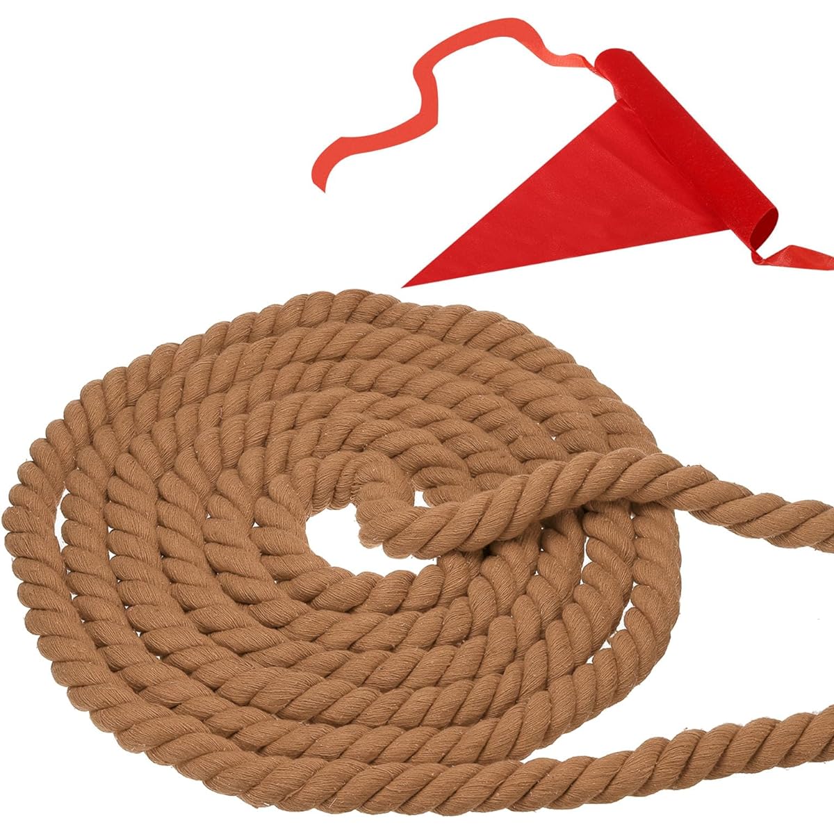PATIKIL 20 Feet Tug of War Rope for Adults and Teens with 3 Braided Natural Cotton Rope for Yard Games and Team Building Activities with Brown Flags