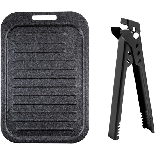 MiliCamp Extra Thick Iron Plate SOLO Teflon Treated Grill Plate Large Mestin Perfect Yakiniku Plate (Handle and Storage Bag Included)