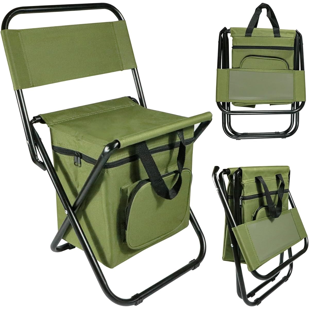 KUWAN Outdoor Chair Camping Folding Chair Compact Hiking Fishing Climbing Lightweight Compact Camping Outdoor Chair High Back Low Chair Storage Cold Bag Green