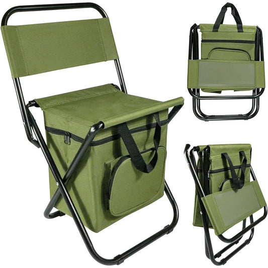 KUWAN Outdoor Chair Camping Folding Chair Compact Hiking Fishing Climbing Lightweight Compact Camping Outdoor Chair High Back Low Chair Storage Cold Bag Green