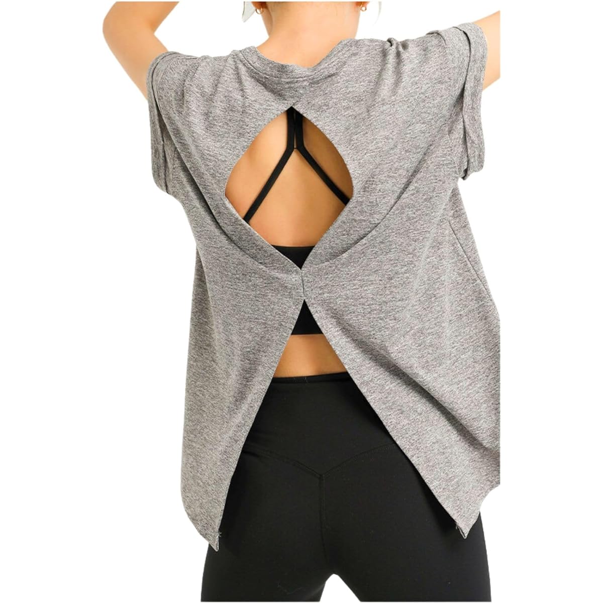[Cenote Rico] [Attractive Back Style] Yoga Wear, Body Covering, Women's Tops, Short Sleeves, Long Length, Sweat Absorbent, Quick Drying, Pilates, Hot Yoga [Comfortable Smooth Fabric] [Praised Wear]