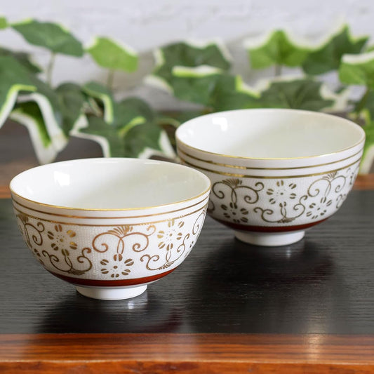 Couple's Tea Bowl, Stylish Tableware, Kutani Ware, Pair, Rice Bowl, White Grain Tetsusen Ceramic Tea Bowl, Brand, Japanese Tableware, Made in Japan