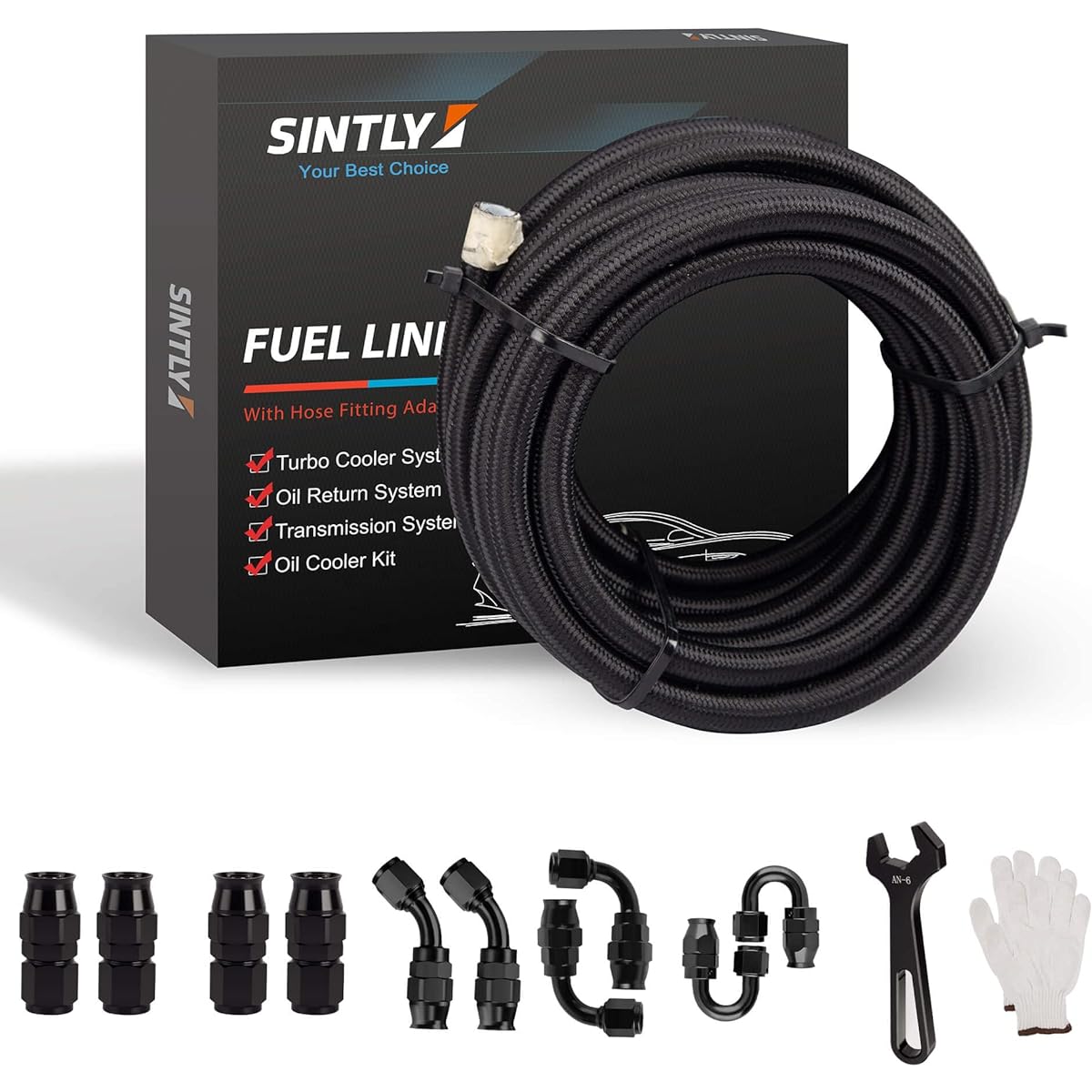 SINTLY 6an 16 feet PTFE Fuel Line Horse Kit AN6 E85 Nylon Edition Fuel Line PTFE Fuel Hose Constance Kit 10 pieces with 10 pieces
