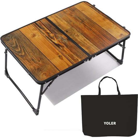 YOLER Camping Table Folding Table Outdoor Picnic Low Type Desk Aluminum Lightweight Compact Leisure Solo Camping Cherry Blossom Viewing Barbecue Sports Day Vacation BBQ Stylish 61 x 41cm (Wood Grain (No Storage Bag))