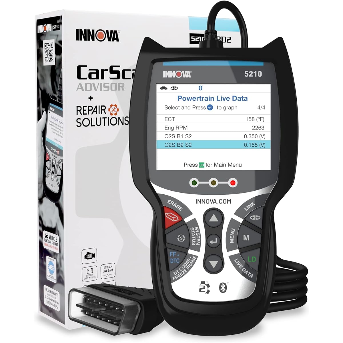 INNOVA 5210 OBD2 Diagnosis Code Scanner Read/Elyser Live Data View Battery/Charging System Test