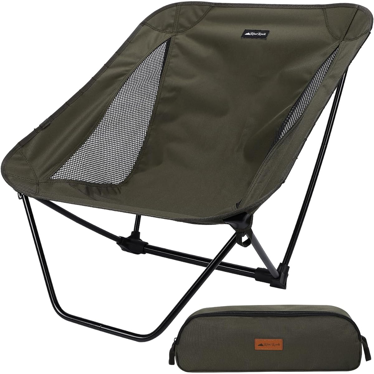 RiveRock Outdoor Chair, Low Chair, Ground Chair, Lightweight, Wide Seat, Compact, Foldable, Cross-legged [Passed Domestic Load-bearing Test] [Safety Guaranteed] (Sand Beige)