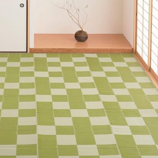 Hagiwara PP pattern overlay Green Edoma 8 tatami ``Yakura'' Igusa style pattern overlay Flower mat Washable Approx. 348X352cm