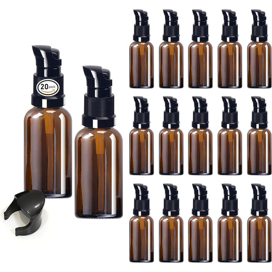 Blackout Bottle, 30ml, 20 Pieces, Pump Type, Refill Bottle, Glass Pump Container, Cosmetic Bottle, Portable, Travel Bottle, Divided Bottles, For Essential Oils, Emulsion, Shampoo, Home, Business Travel Supplies