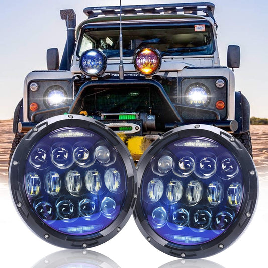 130W 7 -inch Round LED Headlight Blue Lens White DRL and Amber Turn Signal High Lo Beam Greplangler JK JK JK JKU TJ CJ headlamp Hummer H1 H2 compatible (2 pieces)