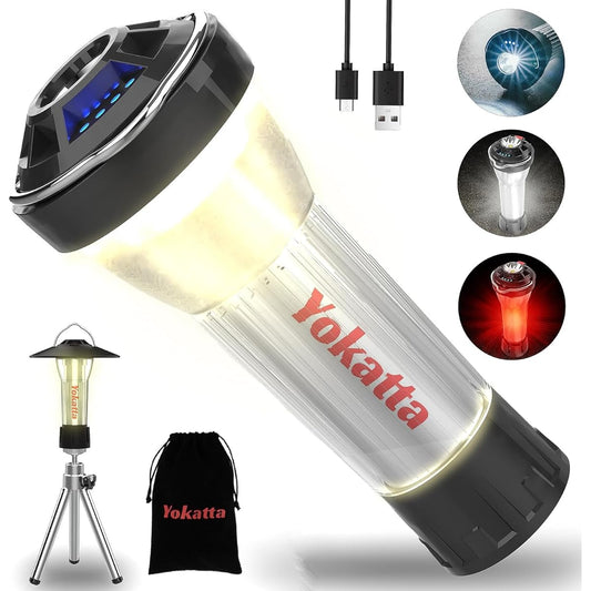 Yokatta LED Lantern, Camping Lantern, 3,000 mAh, Mini Lantern, Only 3.2 oz (90 g), Rechargeable, 4 Lighting Modes, High Brightness (185-375 LM Adjustable), IP45 Waterproof and Dustproof, Metal Tripod,