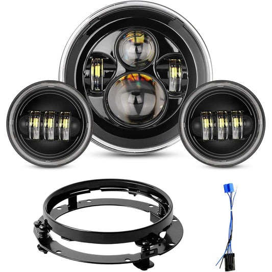 7 inch LED headlights 4.5 Fog Light Passing Light Crome Set Silver YG-CHROME HEADLIGHT-BLACK