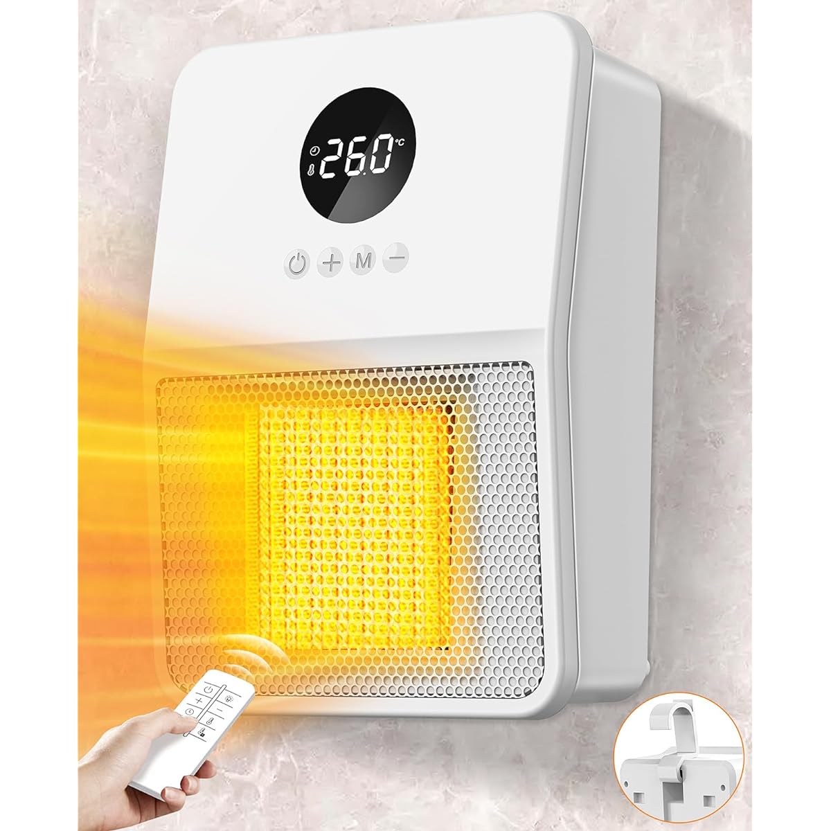 BAYATA Wall Mounted Ceramic Heater (2023 Winter Release, Wall Mounted, 3-Way Usage), Dressing Room Heater, Wall Mounted, Large Airflow, Fan Heater, 3 Level Adjustment, 800W/1200W, Display Display,