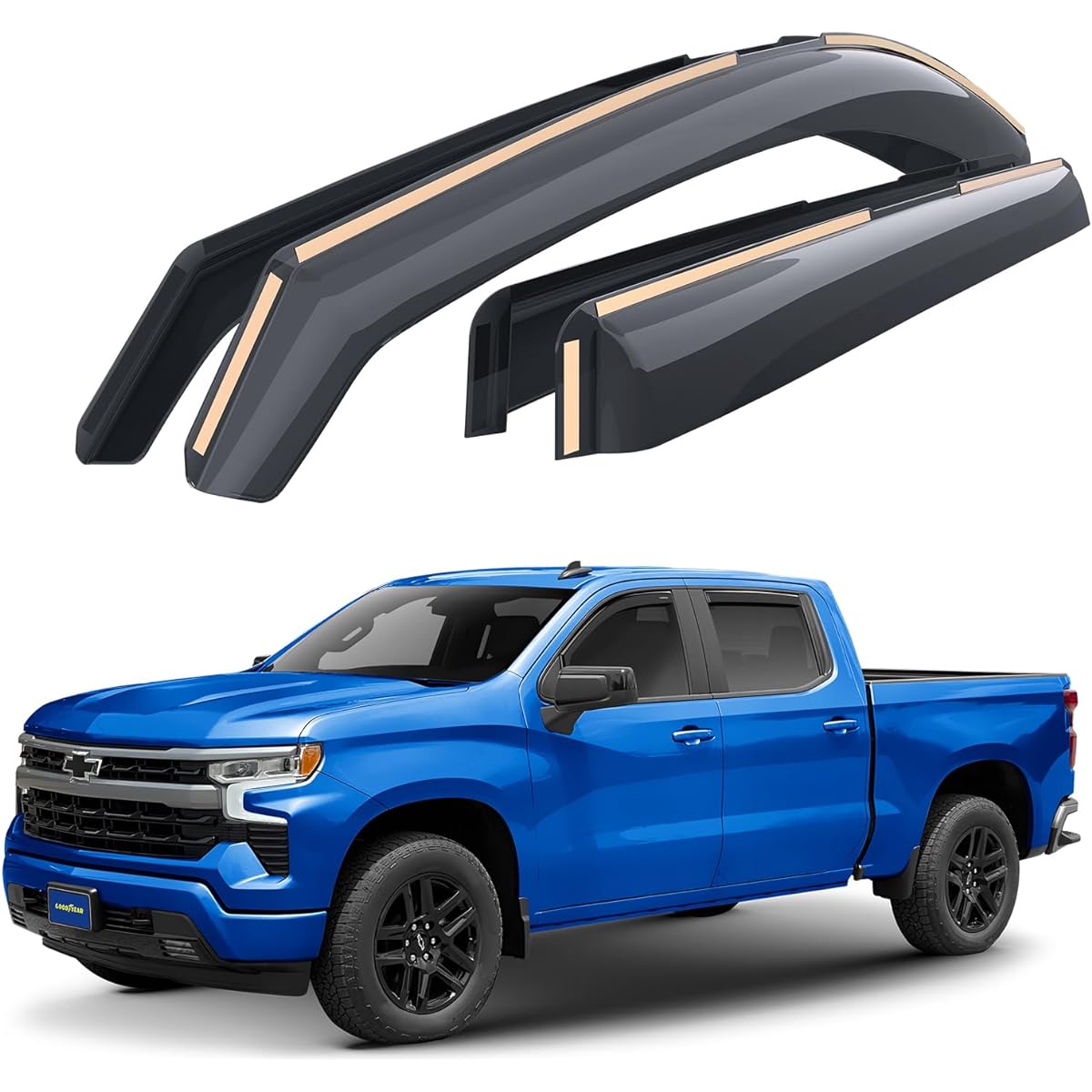 GOODYEAR Shade prevention Channel Window De -Frector Chevrolet (Chevrolet) Silverd/GMC Sierra 1500 2019-2023 Crew cab, Rainguard, Window Viser, Vent Deflector, Track Accessories, 4 points -GY003415LP
