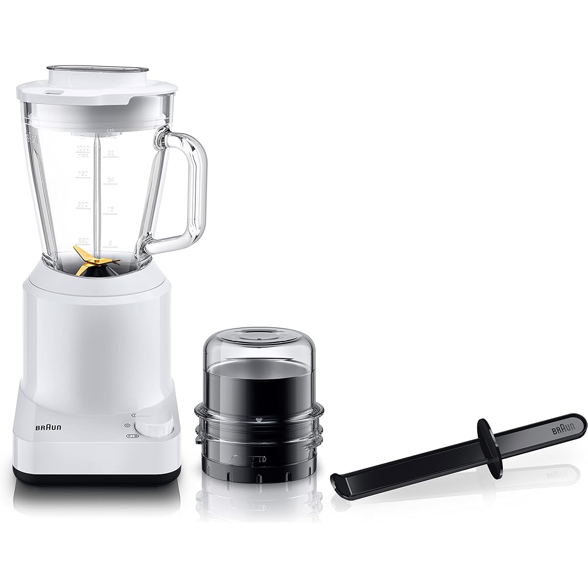 Braun Power Blend 1 Blender [Juicer, mixer, smoothie, baby food, crushes ice, fruits, vegetables, easy to operate, with mill, thermoresist glass, 2 speeds + pulse, 1.0L] JB1168WH White