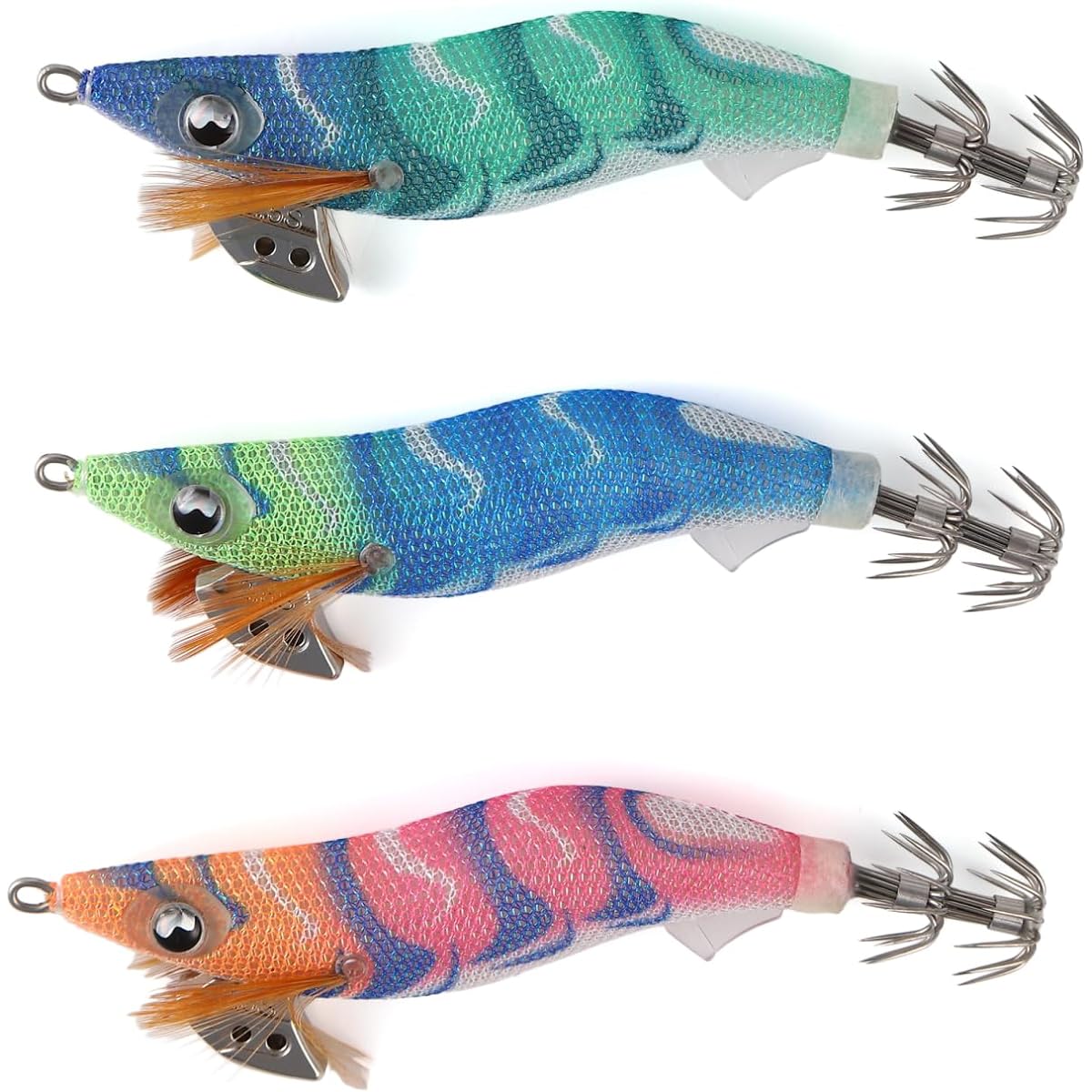 [With stable fins] Fishing goo! Egi Eging 3 color set Fin Lure Luminous Squid Octopus Bait Wood No. 2.5 No. 3.0 No. 3.5 Float High cost performance