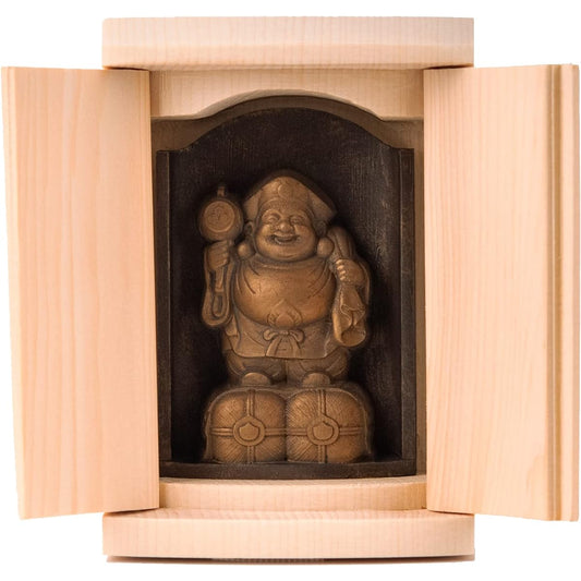 Zeku Daikokuten Buddha statue with Zushi (golden antique finish) _ Amulet principal image ISM Seven Lucky Gods Ornament