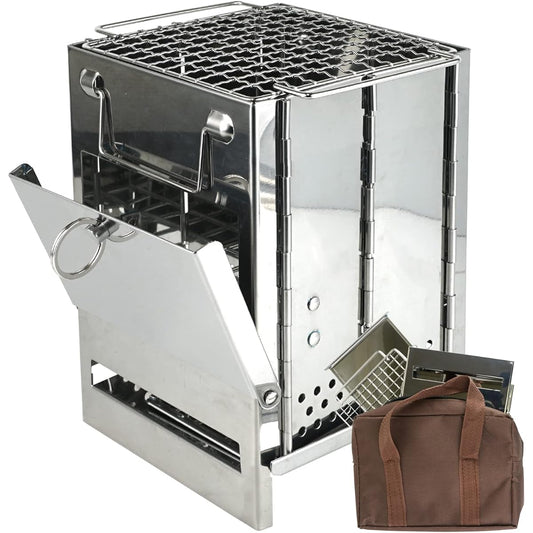 [C-JETANK] Bonfire Stand Compact Micro Stove Camping Equipment Lightweight Stove Stainless Steel Camping BBQ Grill Solo Can 14.5 x 14.5 x Height 21cm Storage Bag Included 980g