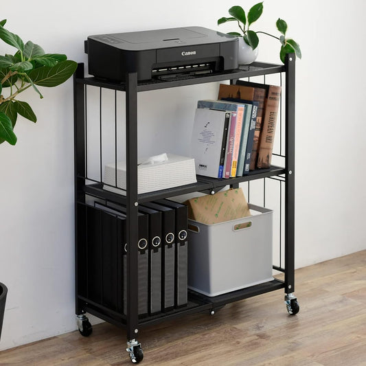 [Yamazen] Rack (Folding) Ready to use (Complete product/Just attach casters) Overall load capacity 30 kg 3 tiers Slim Width 63 x Depth 32.5 x Height 86 cm Shelf Shelf Black LIS-3S(BK)