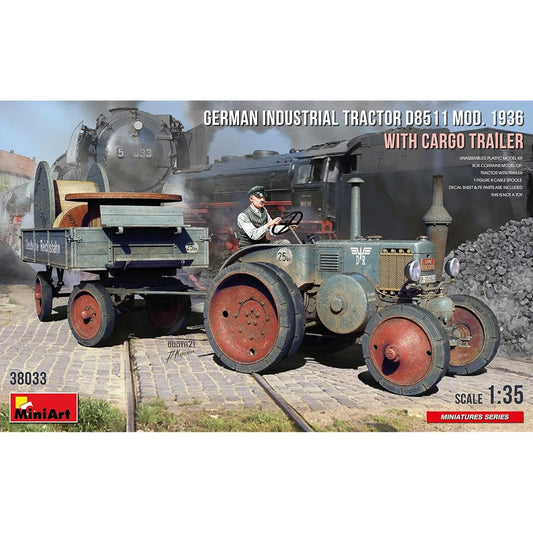 Miniart 1/35 Germany D8511 Industrial Tractor 1936 Type/Cargo Trailer Plastic Model MA38033