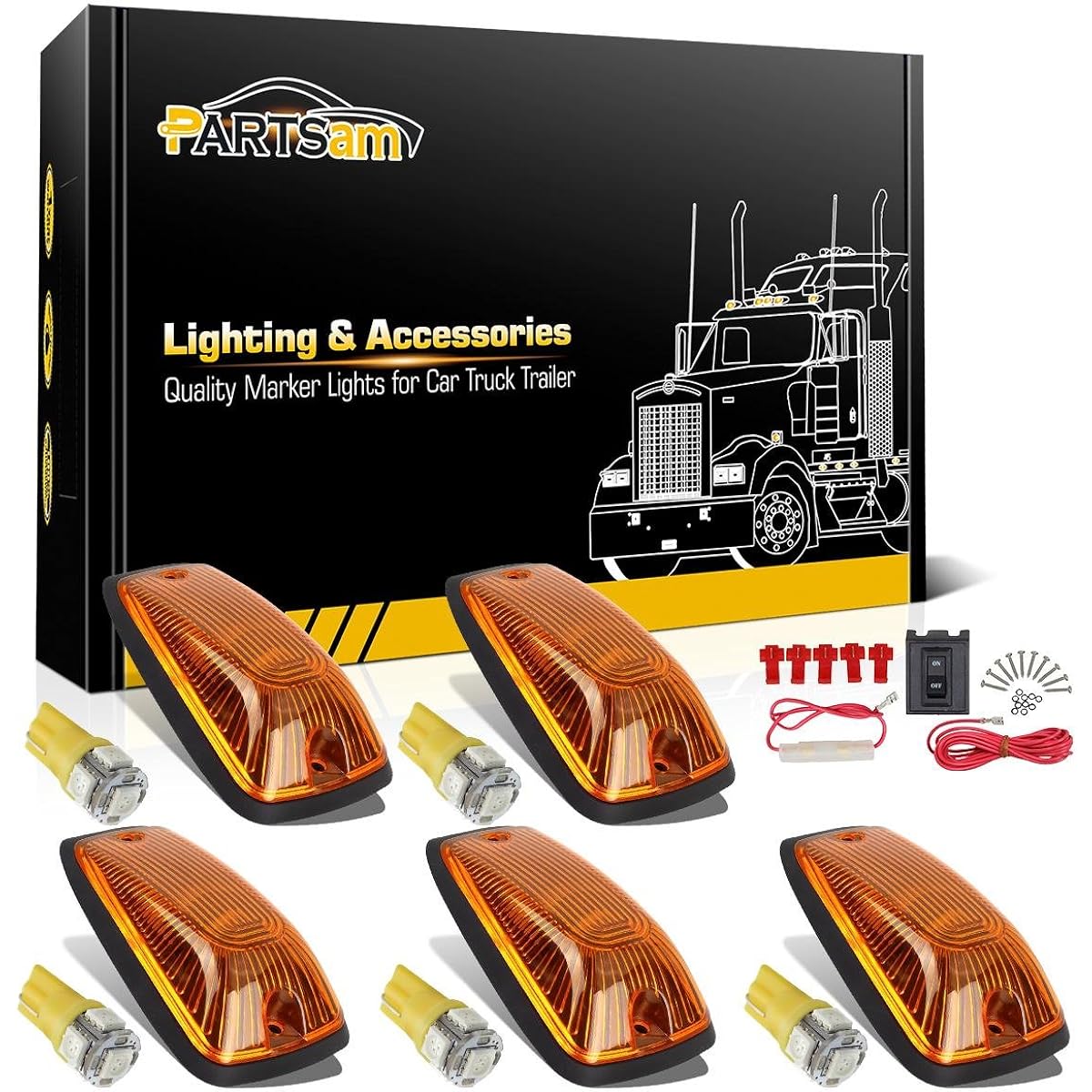 PARTSAM 5x 264159AM 5-5050-SMD T10 194 Amber LED Cab Marker Roof Running Light + Wiring Pack / C1500 C2500 C3500 K2500 K2500 K3500 1988-2002 Pickup track