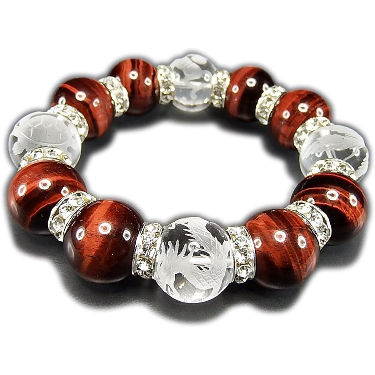 [Ishigai] Red Tiger Eye Four Gods Hand Carved Crystal Natural Stone Extra Thick 18mm Luxury Rondelle Prayer Beads Bracelet