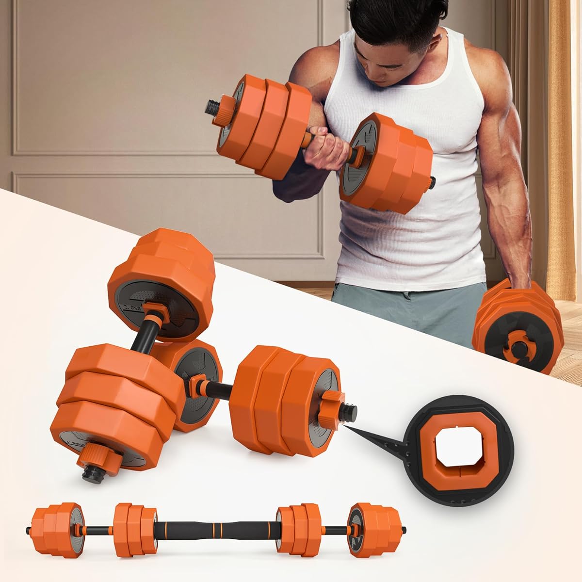 Eisenlink [2in1] Adjustable Dumbbell, 10KG, Set of 2, Barbell Set, Durable Iron Sand Cement Material, Dumbbell, Prevents Plates from Falling, Freely Adjustable Weight, Odorless, Non-Slip, Quiet, Muscle Training, Push-ups, Improves Appearance