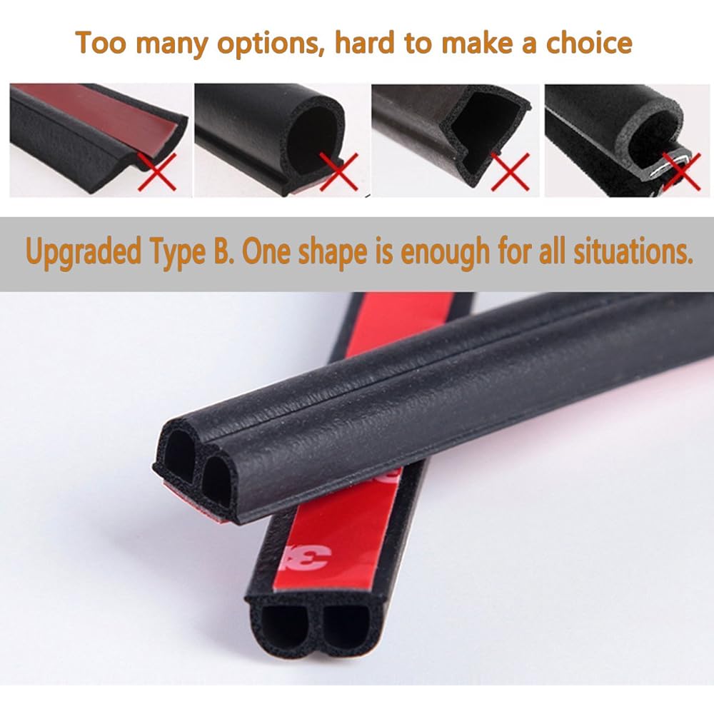 Length 52.4 feet universal self -adhesive auto rubber wesser seal strip width 51/100 inch x thickness 1/5 inch car windows and door engine cover (length 26.2 feet 2 roll)