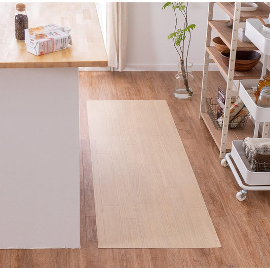 Hagiwara Cushion Floor Kitchen Mat <Approx. 60 x 270 cm, Wood Grain Light> Can be wiped with water, flame retardant, antibacterial, mold resistant, non-slip, OK to cut