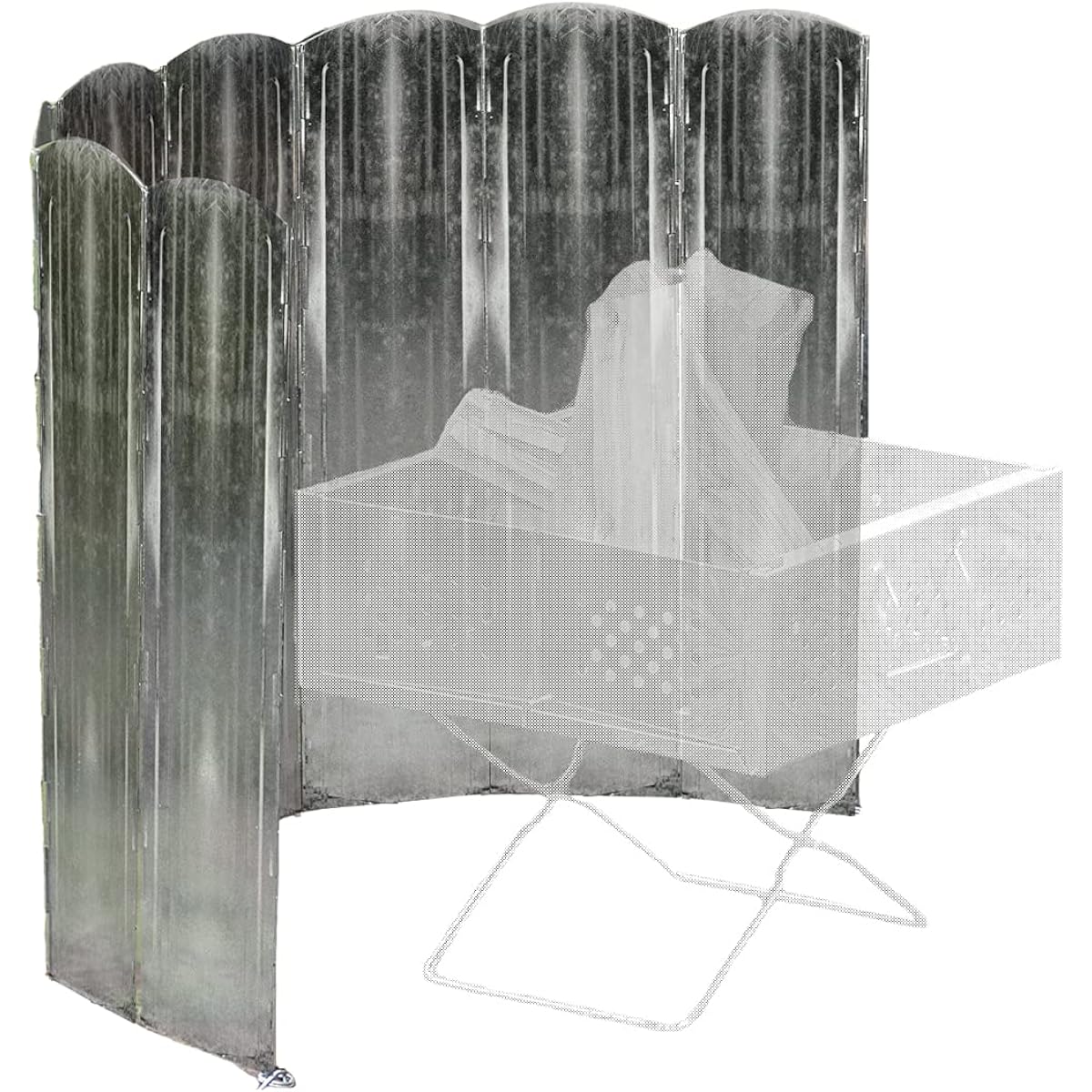 FIELDOOR Windscreen 120 Reflector [Silver] Bonfire Screen Wind Blocker Large 8 Pieces Connected Width 120cm Height 60cm Radiant Heat Heat Shield Wind Shield Windproof Peg Fixed Folding Storage Camping Outdoor