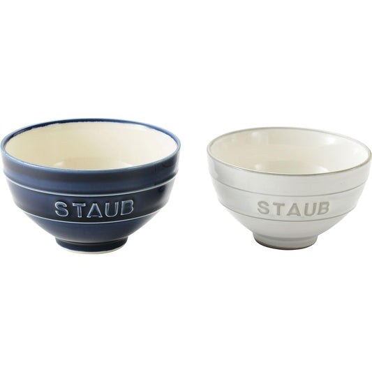 staub Ceramic "Le Chawan Meoto Set KOHIKI White M/Grand Blue L Made in Japan" Couple Bowl Rice Bowl Set [Authorized Japanese Product] Le Chawan 40508-544