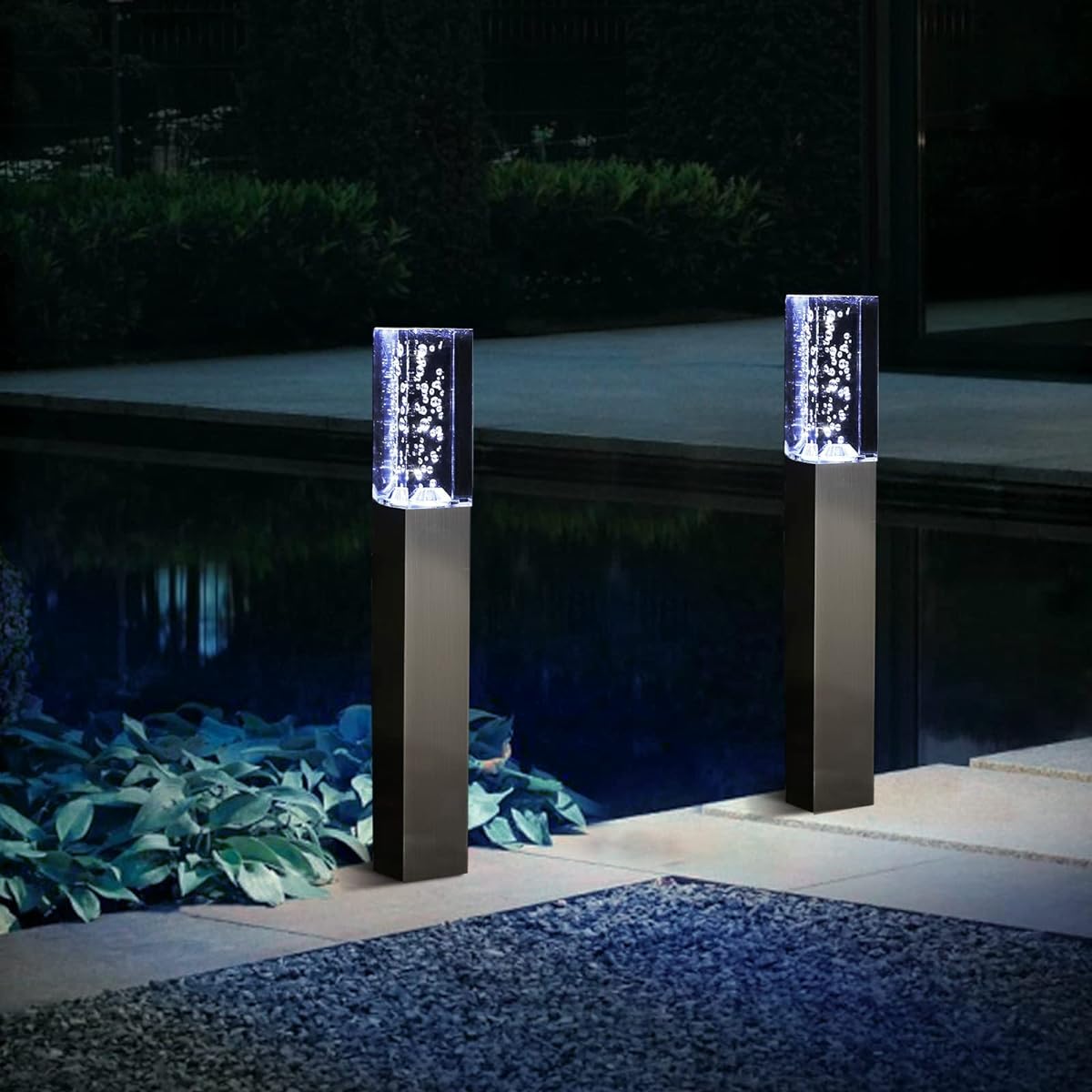 GWSOLAR 2.4 inches (6 cm) Square Acrylic Square Stylish Solar Light Height 50cm 2 Piece Set White Color Automatic Lights Auto Turn Off IP65 No Wiring Required Easy Installation Screw Screw Screw