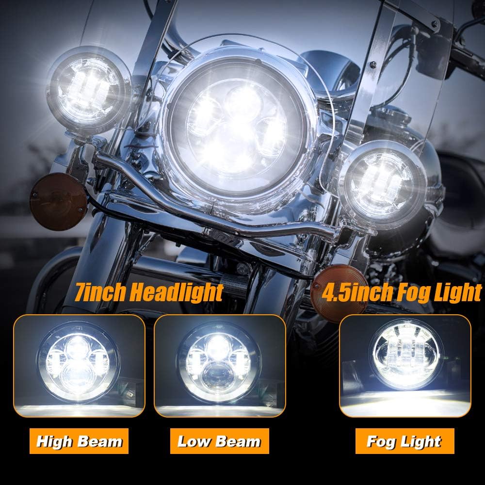 LUSGWUFAD motorcycle 7 inch LED headlight kit 4 1/2 pass lamp Fog Light Light Light Son Road King Ultra Classic Electra Street Glide FATBOY (Chrome)