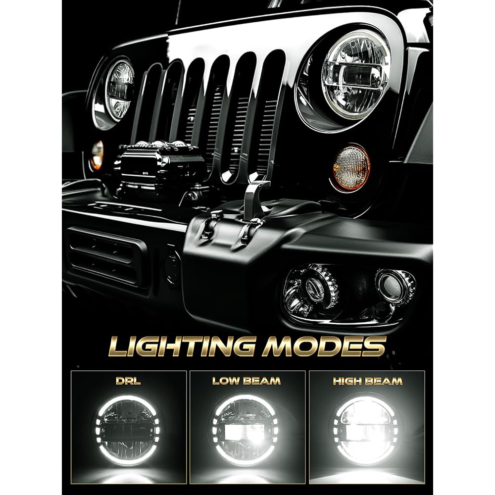 7 inch LED Headlight DOT approval round headlight DRL with low beam and high beam with Jeep Langler Jeep Langler JK LJ TJ 1997-2018 Headlamp Hummer H1 H2-2020 Exclusive Patent (Black)