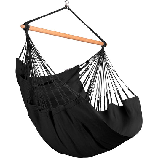 LA SIESTA Hammock Chair Havana Comfort Onyx/Black (Indoor/Organic Cotton) Perfect for sitting or lying down Hanging/Freestanding Load Capacity 130kg HAL18-X9