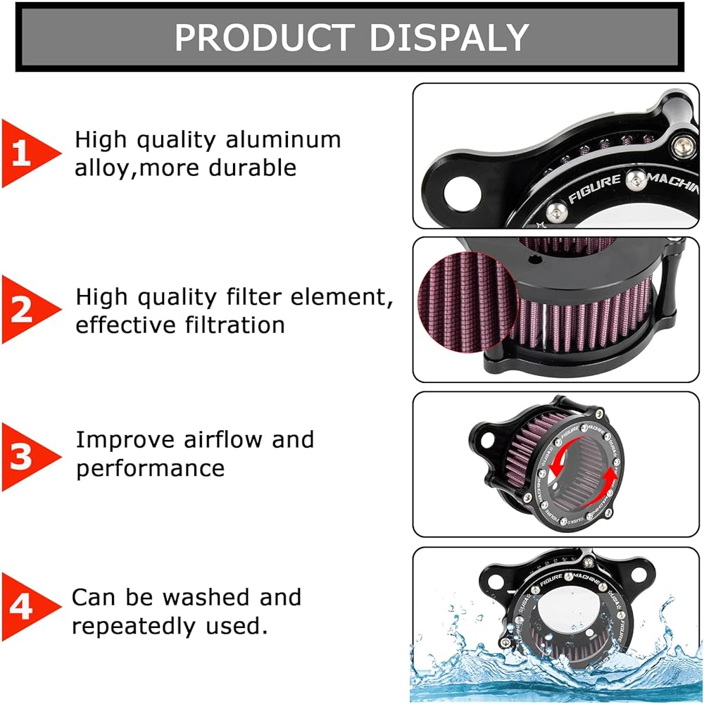 PSLER Bai Air Filter CNC Black Air Cleaner Inspired Filter XL883 1200 X48